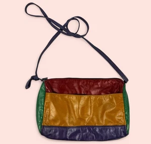 Vintage Y2K 90er bunte Kunstleder Patchwork Handtasche Schultertasche Clutch künstlerisch Boho - Bild 1 von 9