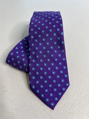 Corbata de diseñador delgada Express púrpura/azul/blanco con patrón geométrico Foto 1 de 4