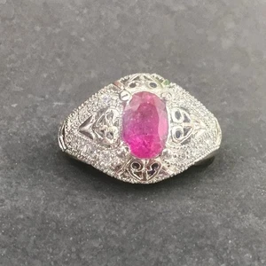Ruby Ring 925 Sterling Silver | Handcrafted Textured Design | July Birthstone - Picture 1 of 7