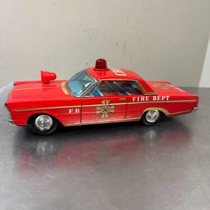 Vtg 1960s MODERN TOYS Japan Friction FIRE CHIEF Pressed Steel Litho FORD Car - Picture 1 of 12