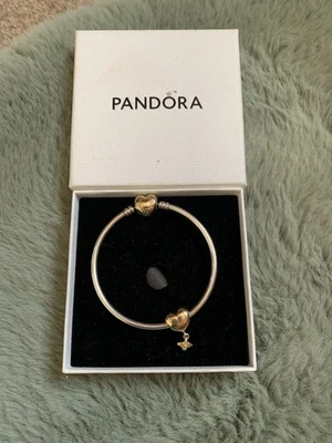 Pandora Bangle With gold  Heart Clasp And Bee Charm - Image 1 of 2