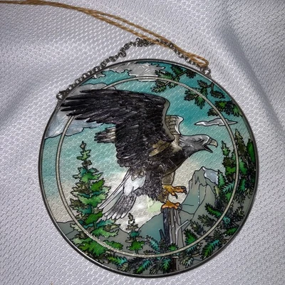 Amia 6”Hand Painted Stained Glass Suncatcher Bald Eagle Bird Denver - Image 1 of 4
