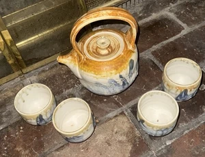 Teeservice Studio Artisian Pottery 5 tlg Set Handarbeit Teekanne 4 Tassen Vintage - Bild 1 von 6