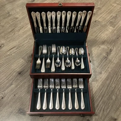 72 Piece Set W/ Box WALLACE Wickham Deep Silverplate Flatware Bead Lot Fork - Image 1 of 4