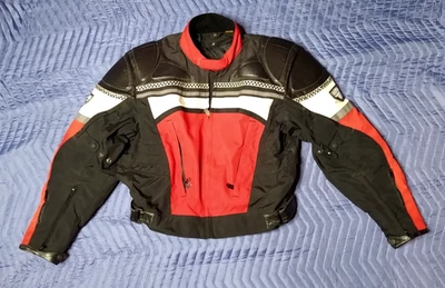 VTG First Gear Leather Jacket LW Black/Red Motorcycle Vents Liner Zip Padded, LG - Image 1 of 4