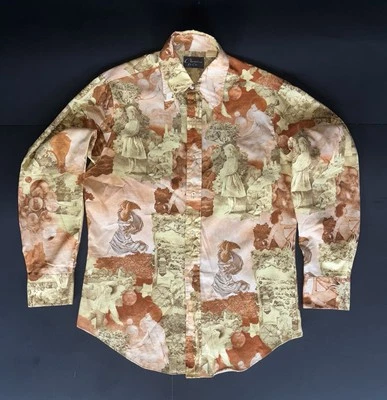 Camisa Art Disco Vintage Años 70 Nylon Chemise Et Cie Cuello Daga Nubes Grande Foto 1 de 4