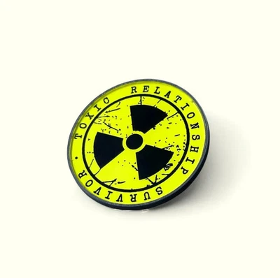 Toxic Relationship Survivor Pin Radiation Symbol Resin Lapel Handmade Humor - Image 1 of 4