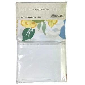 Luxury percale standard pillowcases Halston Home floral pink blue yellow NEW i - Picture 1 of 5