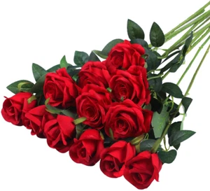 Hawesome 12PCS Artificial Silk Flowers Realistic Roses Bouquet Long Stem for Hom - Picture 1 of 12