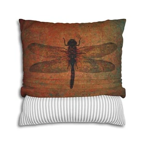 Replacement Pillow Cover, Golden Dragonfly on Orange and Green Background Print - Picture 1 of 22