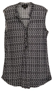 G Collection Blouse Size XL Black Gray Sleeveless Henley Sheer Hi Lo  214 - Picture 1 of 8