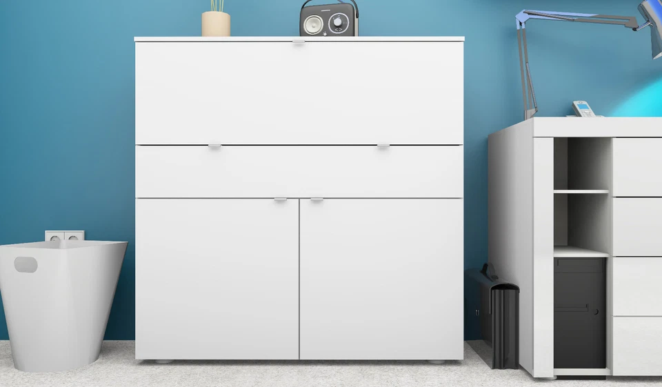 Sekretär Dolly Kommode Büroschrank Homeoffice Schreibtisch Weiß Breite 110 cm - Bild 1 von 1