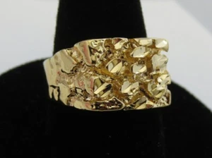 MENS 14 KT GOLD PLATED DESIGNER NUGGET #1, SQUARED OFF RING  SIZES 5-13