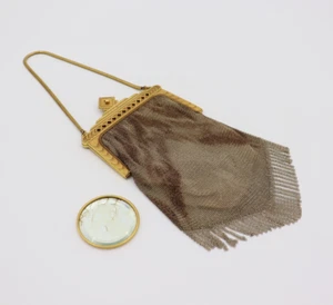 Antique Vintage Whiting and Davis Gold & Brown Mesh Bag 20s 30s Chainmail Purse - Picture 1 of 7