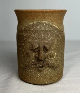 Brummell Face Mug Art Pottery Coffee Ugly Mug Mustache Man Stoneware, Signed - Picture 1 of 12