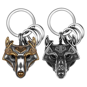 Mens Boys Vintage Viking Wolf Head Stainless Steel Key Chain Keyring Amulet Gift - Picture 1 of 16