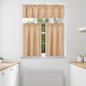 3PC KITCHEN TIER VALANCE SET SHORT PANEL LINED BACKING WINDOW CURTAIN BLACKOUT - Picture 1 of 28