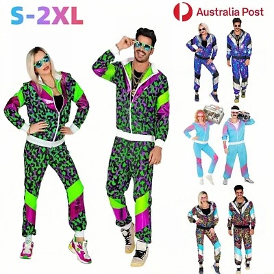 MARKENLOS 80er Jahre Outfit Vintage Rocker Mottoparty Trainingsanzug Jacke Hose Anzug Neu