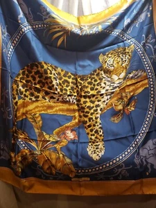 SALVATORE FERRAGAMO SILK SCARF W/LEOPARD PRINT MADE IN ITALY EXCELLENT USED COND - Picture 1 of 11