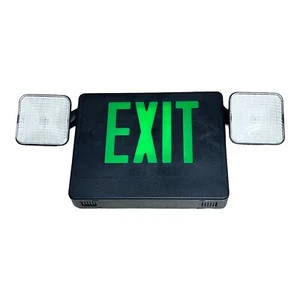 Emergency Lighting Commercial 2 Light Black Double Face Green Exit Sign PAC0409B - Picture 1 of 5