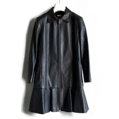 Abrigo de vestir de cuero de cordero con cremallera 38 negro archivo para mujer MIU MIU Foto 1 de 4