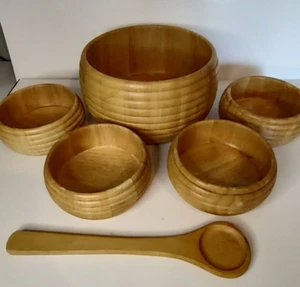 Pomerantz Wooden Salad Bowls vintage 6 pieces Wood Set - Picture 1 of 12