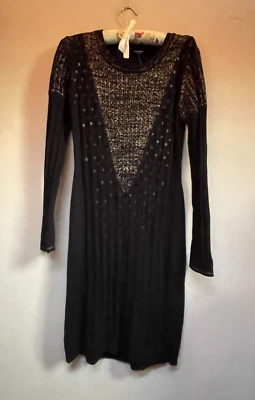 New J. Peterman Womens Long Sleeve Black Metallic Knitted Dress Small Scoop Neck - Image 1 of 4