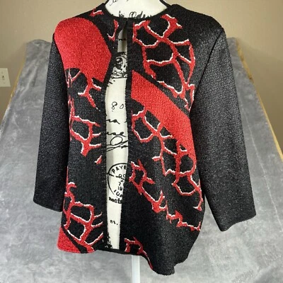 Chico's Travelers Collection Sz 1 Women Crushed Black Red Crinkle Texture Jacket - Image 1 of 4