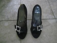 Sexy Frederick Hollywood 4" peep toe Black Lace heel size 7 w/gems FREE SHIPPING