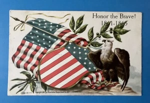 Patriotic HONOR THE BRAVE Vintage Postcard Eagle Flag 1907 - Picture 1 of 2