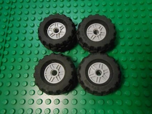 LEGO Lot (4) Tires Wheels 37x18R w/ Lt Bluish Grey Rims 20896 Good Condition - Picture 1 of 3
