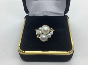 Anillo de cóctel vintage oro 14k, perla, talla 6 - Imagen 1 de 4