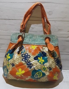 Fossil Key Per Coated Canvas Floral Orange Blue Double Handle Shoulder Bag Purse - Picture 1 of 14