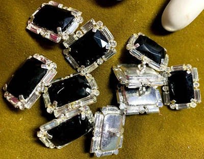 复古水晶 20 世纪 50 年代黑色矩形 3/4x1 玻璃 3 件 捷克斯洛伐克 — 第 1/4 张图片