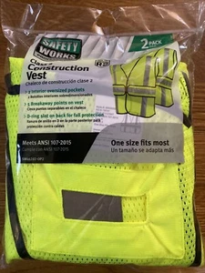NEW! Safety Works One Size Fits Most Yellow Polyester High Visibility 2 Pack - Picture 1 of 6