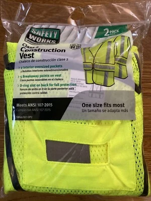 NEW! Safety Works One Size Fits Most Yellow Polyester High Visibility 2 Pack - Image 1 of 4