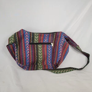 Bohemian Style Shoulder Bag Hobo Woven Hippie Peasant Stripes Multicolor 14x9 - Picture 1 of 6