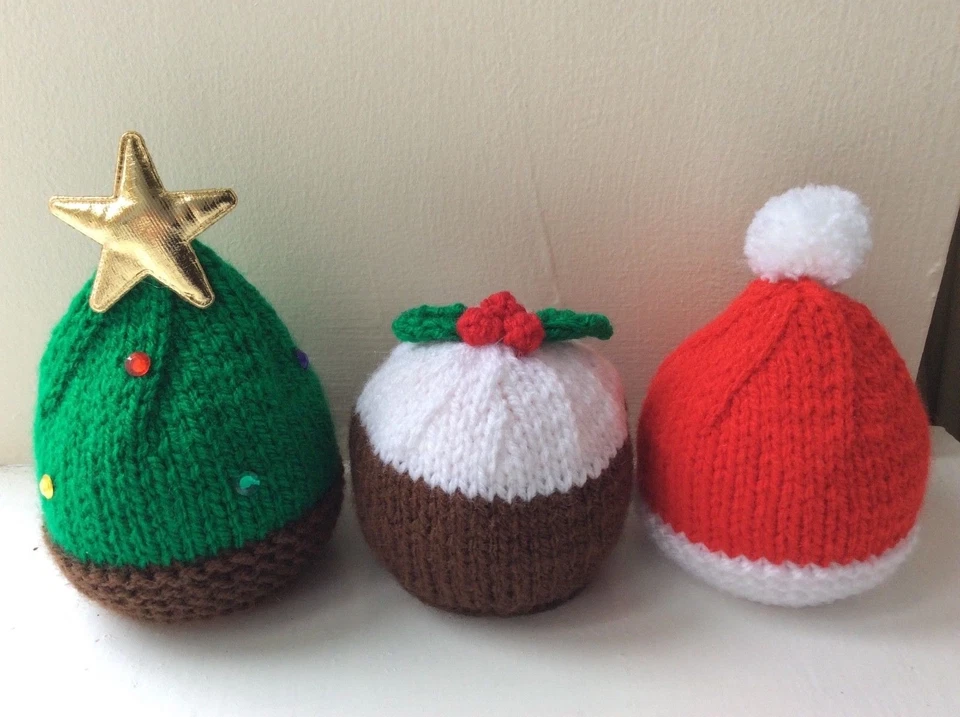 Christmas Tree ,Santa hat,pud cover Chocolate orange knitting pattern ONLY