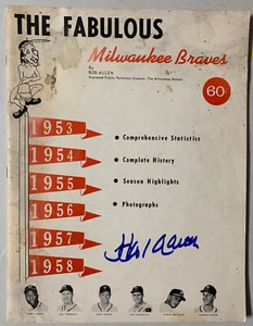 Henry HANK AARON 1959 Firmado Fabuloso Milwaukee Braves Año Programa Revista JSA - Imagen 1 de 3