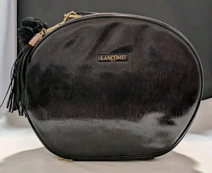 Lancôme Black Patent leather Round Handle Cosmetic Travel Bag Make Up Case New - Picture 1 of 14