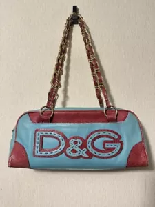 Dolce & Gabbana D&G Leather Chain Logo Bag Women Light Blue Genuine - Picture 1 of 13