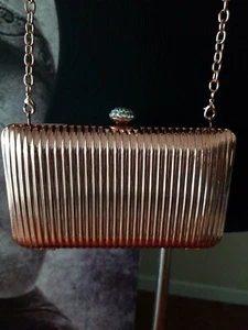 Glitzernde kupferfarbene lange Schulter Kette Riemen Druckknopf Clutch Hart Box Tasche YJ01 - Bild 1 von 8
