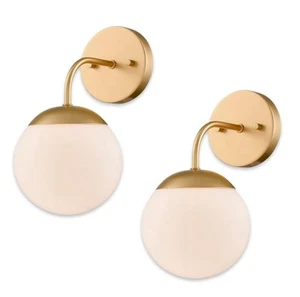Gold Wall Sconce Modern Nordic Style Milky Globe Glass Shade Set of 2 Bathroom - Picture 1 of 9