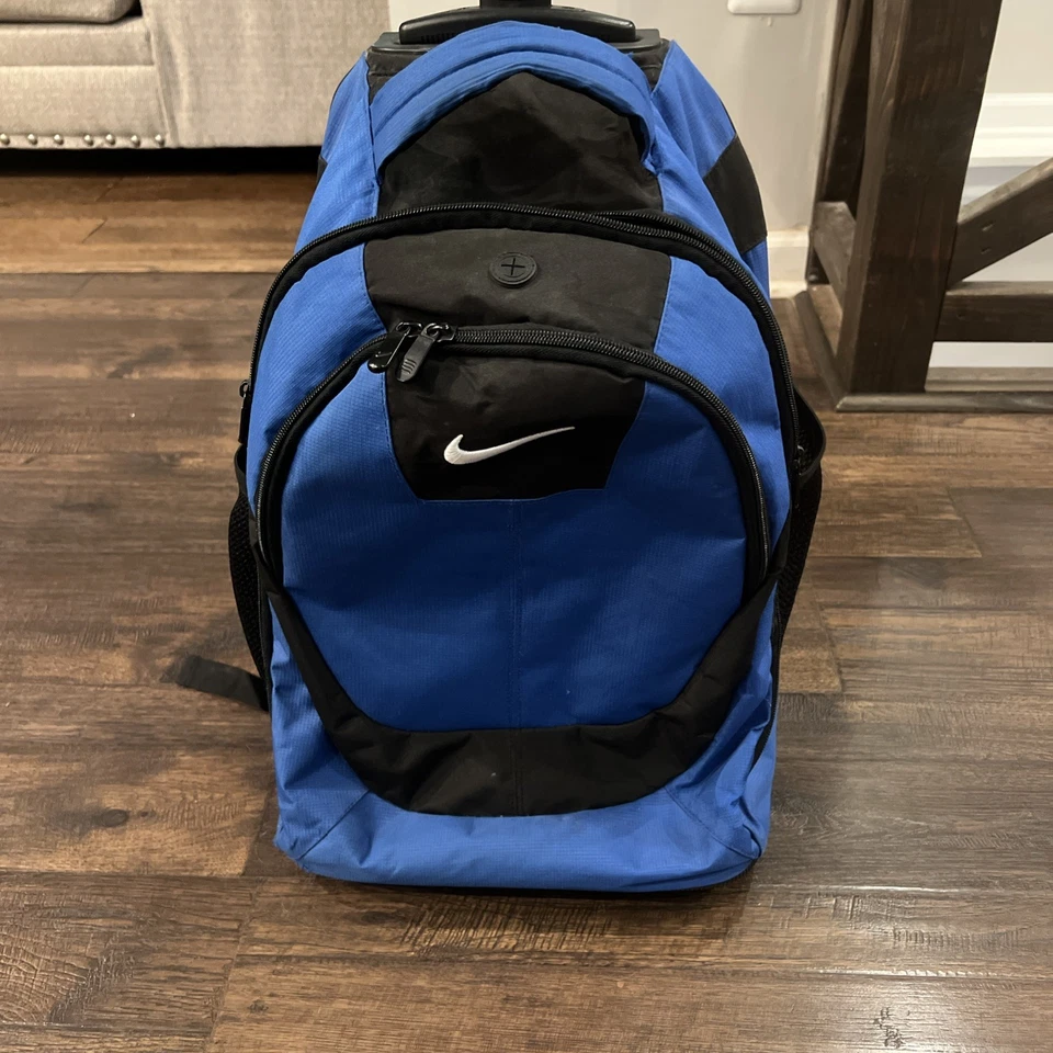 Vintage 2000’s Nike Rolling Wheeled Suitcase Travel Luggage Black Blue Bag Read* - Image 1 of 4