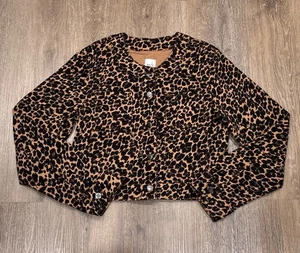 Anthropologie Maeve Jacket Womens Medium Leopard Print Cropped Button Pockets - Picture 1 of 12