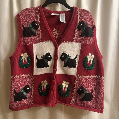 Vintage Bobbie Brooks Woman Plus 22W Red Button Vest Scotty Dog Christmas - Image 1 of 4