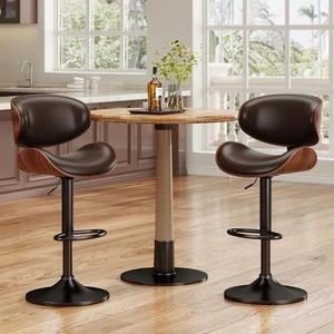 2Pcs Bar Stools Adjustable Height with Back PU Armless Counter Bar Chairs US - Picture 1 of 9