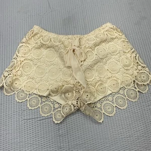 Pantalones Cortos Crochet Grandes Para Mujer Soulmates Crema Forrados Boho Festival de Verano - Imagen 1 de 5