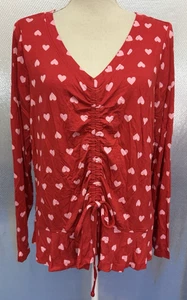 Lane Bryant Top Womens Plus Sz 18/20 Red Hearts Ruched Drawstring Valentines NWT - Picture 1 of 9