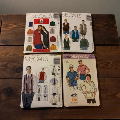 Vintage Men's & Unisex Sewing Pattern Lot (4 Patterns Total) - Image 1 of 4